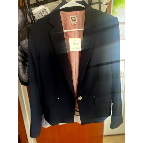 Anne Klein Womens Navy Blue Single Basic Blazer Jacket Sz 8 Nwt 98$ Nordstrom Wm - Picture 1 of 5